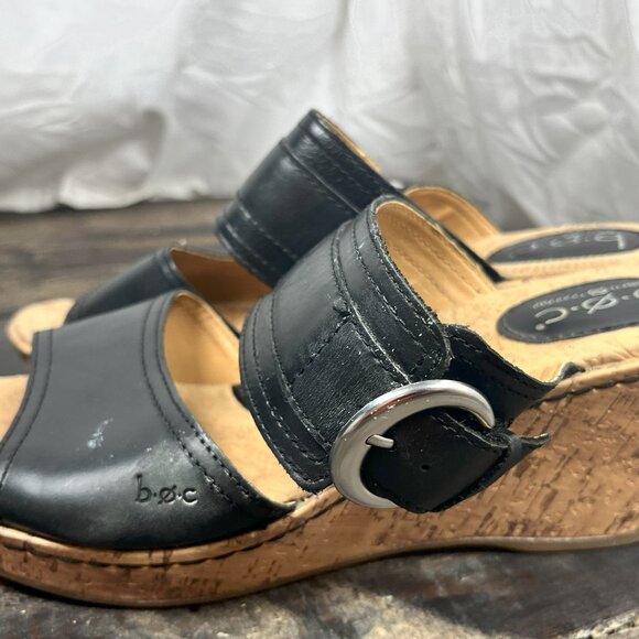 BOC Born Concept Womens Zee Sandal 10M Black Leather Wedge Heel Platform Slide - Picture 6 of 8